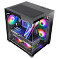 Miniatyrbillede 2 af 4: Mars Gaming MC-VIEW2, MicroATX kabinet, Dobbelt hærdet glas, 1x FRGB 120mm ventilator, 240mm køling, Dobbelt kammer, Sort