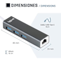 Miniatyrbild 2 av 2: USB-hubb - IGGUAL - 3 USB 3.0-portar + 1 Gigabit RJ45-port - 5 Gbit/s - 1000 Mbps - 4 portar
