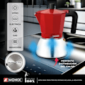 Miniatyrbillede 4 af 6: MONIX induktion rustfrit stål | Italiensk kaffemaskine i aluminium og rustfrit stål, 3 kopper, varmebestandigt håndtag, let at Röd