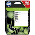 Miniatyrbillede 1 af 6: HP 364 pakke med 4 originale sorte, cyan, gule og magenta blækpatroner (N9J73AE) til DeskJet 3070A, Photosmart 5525/6525