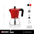 Miniatyrbillede 6 af 6: MONIX induktion rustfrit stål | Italiensk kaffemaskine i aluminium og rustfrit stål, 3 kopper, varmebestandigt håndtag, let at Röd