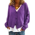 Pikkukuva 1 / 3: V-kauluksellinen neulecardigan naisille, batwing-hihainen rento syksyn neulepaita lila Mauve M