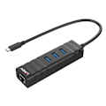 Miniatyrbillede 2 af 3: USB Adapter - Lindy - USB 3.1 Hub - 4 Porte - Gigabit Ethernet - Sort