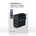 Miniatyrbillede 3 af 3: Lader - Qoltec strømadapter - 52380 - Hurtig PD-lader 1xUSB-C 1xUSB 65W 5-20V 1,5-3,25A Sort