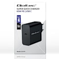 Miniatyrbillede 3 af 3: Oplader - Qoltec netadapter - 52379 - Ultra hurtig PD-oplader 1xUSB-C 65W 5-20V 3-3,25A Sort