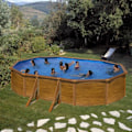 Miniatyrbillede 2 af 6: GRE overjordisk stål swimmingpool - 527 x 327 x 122 cm - Oval - Frilagte forstærkninger - Sandfiltrering Trä