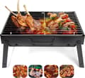 Vikbar bärbar kolgrill, grillbord utomhus i rostfritt stål för utomhusmatlagning, camping, picknick, strand
