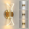 Miniatyrbillede 3 af 5: LED væglampe indendørs moderne, 10W væglampe dæmpbar med 3 lysfarver, væglampe i akryl i guld til soveværelse