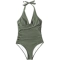 Miniatyrbillede 4 af 6: Badedragt Kvinder Mavekontrol Push Up Badedragt Halter V-hals Polstret Heldragt green L
