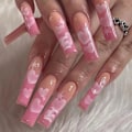 Miniatyrbillede 1 af 5: Gradient Tryk på Negle, 24PCS Blanke Lange Pink Falske Negle Hjerte Falske Negle Fuld Dækning Design Negle Tips til Kvinder Daglig Dekoration pink