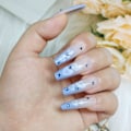 Miniatyrbillede 5 af 5: Blå Gradient Tryk på Negle 24PCS Ekstra Lange Rhinestone Falske Negle Blanke Hjerte Falske Negle Fuld Dækning Design Negle til Kvinder Daglig Dating Dekoration Blue