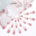 Miniatyrbild 3 av 5: Långa Falska Naglar Rosa Vit Gradient Tryck på Naglar Akryl Naglar