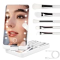Miniatyrbillede 1 af 5: Forfængelighedsspejl med lys, bærbar toiletbord makeup spejl med 12 LED-lys og 5 stk børste 360° justerbar touch screen belyst bord spejl