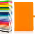 1 stk. A5 Notatbok med linjerte sider, penneløkke, bånd, datomerker og papirlomme, medium hardback journal (oransje)