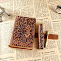 Miniatyrbillede 1 af 5: Antik håndlavet notesbog i læder - Blankt papir 21x14cm