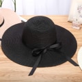 Miniatyrbilde 3 av 5: Dame Halmhatt Sommer Bowknot Foldable Hater Solhatt (Svart)