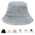 Miniatyrbilde 1 av 4: Vinterbøttehatt - Dame Fluffy Fiskerhatt Varm Pil Lamb Ull Bøttehatt Fuzzy Pels Faux Pels Myk Fortykke Bred Bremskjerm Plysjlue for Kvinner Jenter