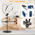 Miniatyrbillede 4 af 5: Selfie Ring Light med stativ og telefonholder, 10\" overhead LED