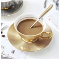 Miniatyrbild 4 av 4: Keramisk kaffekopp, keramisk tekopp, fashion engelsk stil kort eftermiddagste kaffekopp fat set benporslin delikat gyllene Tazas Tasse Cafe