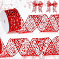 Miniatyrbilde 1 av 5: Valentinsdag Mesh Glitterbånd Sheer Metallic Mesh Bånd for Hjemmefest Gaveinnpakning Krans DIY Håndverk Dekorasjon(Rød)