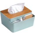 Miniatyrbillede 1 af 5: 3 i 1 Tissue Box Holder Rektangulær, Tissue Box Covers med Træ Betræk, Tissue Holder med Opbevaring til Hjem, Kontor, Bil (Grøn)