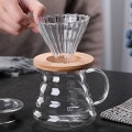 Miniatyrbillede 3 af 5: Transparent Glas Kaffe Dryp Kaffefilterholder Kaffe Filter Kegle med Træpude Kaffe Tragt til Kaffemaskine