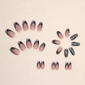 Miniatyrbillede 2 af 5: Leopard falske negle sorte og sølv glitter falske negle korte tryk på negle blanke falske negle fuld dækning falske negle til kvinder og piger dagligt