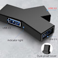 Miniatyrbild 2 av 5: USB-hubb, 3-portars splitterhubb (2 USB 2.0 + USB 3.0) adapter för PC, bärbar dator, mus, tangentbord, USB-minne, mobil hårddisk och mer - svart
