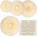 Miniatyrbild 1 av 5: Hårbulleformare Set, 4 storlekar Beige Donut Bun Maker och 20 gyllene hårnålar för blont, Chignon Bun Maker Hårring Style Tillbehör beige