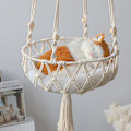 Miniatyrbild 2 av 4: Macrame hängande katthängmatta inomhus bomullsrep tofs kattkorg säng rund kattsäng gunga bo för sova, leka, klättra och slappa