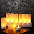 Miniatyrbilde 2 av 4: Flammeløse Lys - 12 Oppladbare LED-Telys med Flimrende Effekt + 12 Frostglassbeger - Leveres med Laderbase