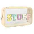 Miniatyrbillede 1 af 5: Patch Clear Makeup Stuff Bag, Kvinder Chenille Brev Kosmetisk Taske til Rejser, Nylon Vandtæt Organisation Udendørs Lynlås Pung Toilettaske