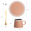 Miniatyrbillede 5 af 5: Kaffekop sæt med matchende underkop og gylden ske, kaffekrus til daglig og kontor 7oz (Pink)