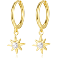 Miniatyrbillede 1 af 5: Tiny Cubic Zirconia Starburst/Evil Eye Dangle Hoop Øreringe Sterling Sølv Guld Brusk Helix Hoop Hængslede Sleeper Øreringe med Charms