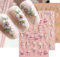 5D Präglade Blomsterblad Nagelkonst Dekaler 3 Ark