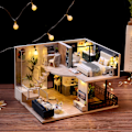 Miniatyrbild 5 av 5: DIY Dockhus i Trä, Dockhus Miniatyr med Möbler