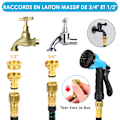 Miniatyrbillede 4 af 5: 30 m Udvidelig haveslange, 30 m fleksibel slange med 8-funktions sprøjtepistol og 1/2\" og 3/4\" adaptere til havevanding, blå