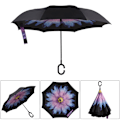Miniatyrbilde 2 av 5: Dobbelt lag Inverted Paraplyer Revers Folding Paraply Selvoppstående Vindtett UV-beskyttelse med C-formet håndtak - Purle Daisy