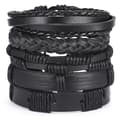5-pak Håndlavede Læderarmbånd Herrearmbånd Sort Sort
