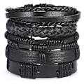 Miniatyrbillede 1 af 5: 5-pak Håndlavede Læderarmbånd Herrearmbånd Sort Sort