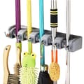 Kosteskaft og moppeholder, vægmonteret organizer med 5 positioner og 6 kroge til opbevaring af børster, mopper og koste