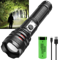 Miniatyrbillede 1 af 5: Taktisk lommelygte LED, 20000 lumen P70 højtydende, USB genopladelig, genopladelig 26650 batteri, egnet til udendørs camping og jagt