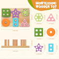 Miniatyrbild 5 av 7: Montessori Utbildningsleksaker för 1 2 3 Åriga Småbarn Träsortering och Staplingsbräda, 24st Formgradientfärgade Geometriska Block Tjocka Pussel