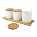Miniatyrbild 1 av 2: Presentförpackning doppset // 10-delat set, 3 skålar, 3 skedar och 3 lock, på serveringsbrädor, för dippar, såser eller sylt