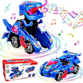 Miniatyrbillede 1 af 5: Transformerende Dinosaur Legetøj Transformerende Dinosaur Bil Automatisk Transformerende Dino Biler Med Musik Og LED Lys Transformerende Bil Legetøj Blue
