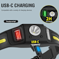 Miniatyrbilde 4 av 5: Oppladbar LED hodelykt Lysstyrke 650 Lumen med smart sensor - 10 moduser COB hodelykt USB-C, 270° bred stråle hodelykt [Energiklasse A+++]