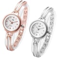 Miniatyrbilde 1 av 5: Elegant dameklokke Analog kvarts armbåndsur Dame liten enkel uformell klokke spenneklokke med metallarmbånd Rose gull/Sølv