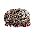 Miniatyrbillede 1 af 3: Genanvendelig Vandtæt Brusehætte - Dobbelt Tyk, Leopard Rød Kant - Ideel til Bad & Brusebad - (1 stk) leopard print red