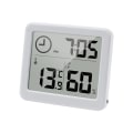 Miniatyrbild 1 av 5: Digital termo-hygrometer 3,2” stor LCD-skärm termometer med temperatur- och fuktighetsmätare mätare med klocka (batteri ingår) (vit)