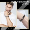 Miniatyrbild 5 av 5: Flätad läderarmband för män - Klassiskt trippelomslag flätat svart manschettarmband med magnetlås, rep-armband med hög hållbarhet